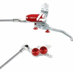 Frein Avant Hope Tech 4 E4 Argent / Rouge Durite Tressé Aviation